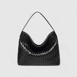Sorvessa | Black Woven Leather Shoulder Bag – Elegant & Versatile - in Black | Arvea Bags