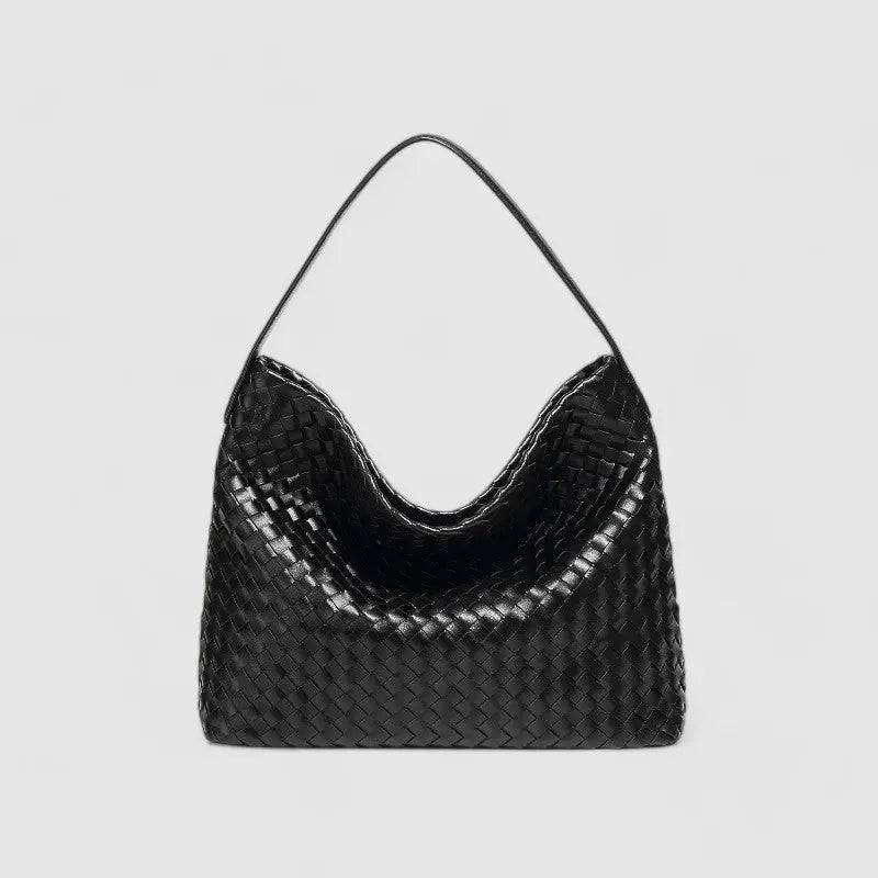 Sorvessa | Black Woven Leather Shoulder Bag – Elegant & Versatile - in Black | Arvea Bags