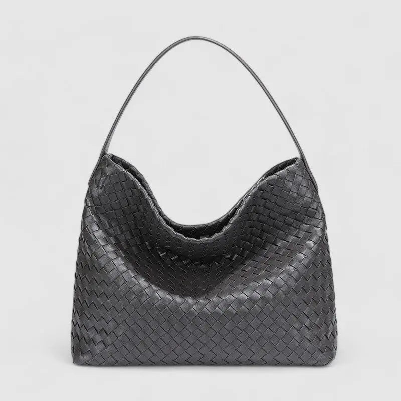 Sorvessa | Black Woven Leather Shoulder Bag – Elegant & Versatile - in Burgundy | Arvea Bags