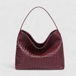 Sorvessa | Black Woven Leather Shoulder Bag – Elegant & Versatile - in Burgundy | Arvea Bags