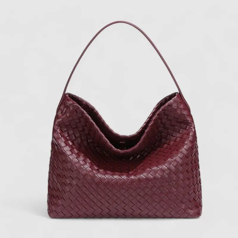 Sorvessa | Black Woven Leather Shoulder Bag – Elegant & Versatile - in Burgundy | Arvea Bags