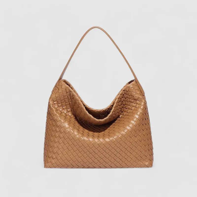 Sorvessa | Black Woven Leather Shoulder Bag – Elegant & Versatile - in Burgundy | Arvea Bags