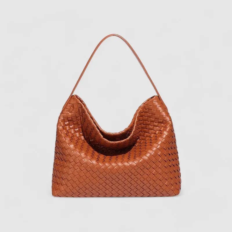 Sorvessa | Black Woven Leather Shoulder Bag – Elegant & Versatile - in Burgundy | Arvea Bags