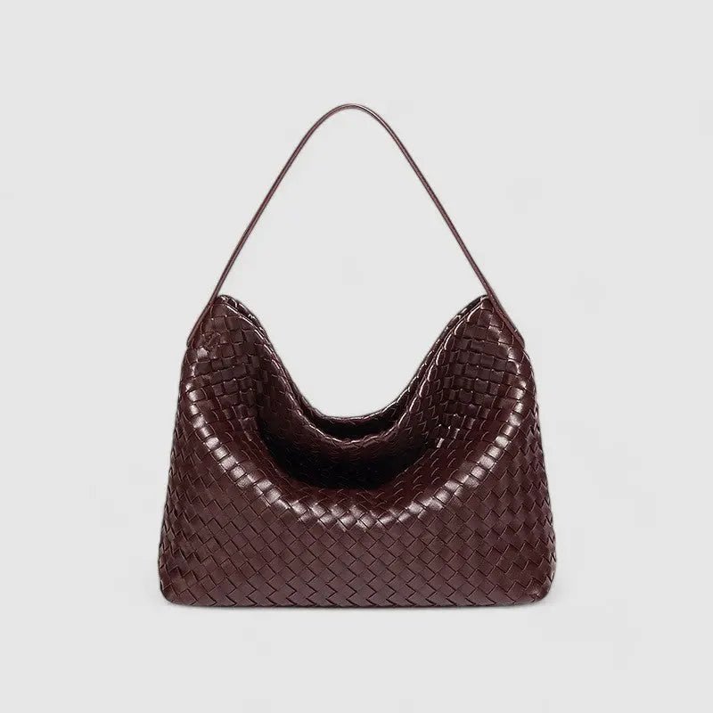 Sorvessa | Black Woven Leather Shoulder Bag – Elegant & Versatile - in Purple | Arvea Bags