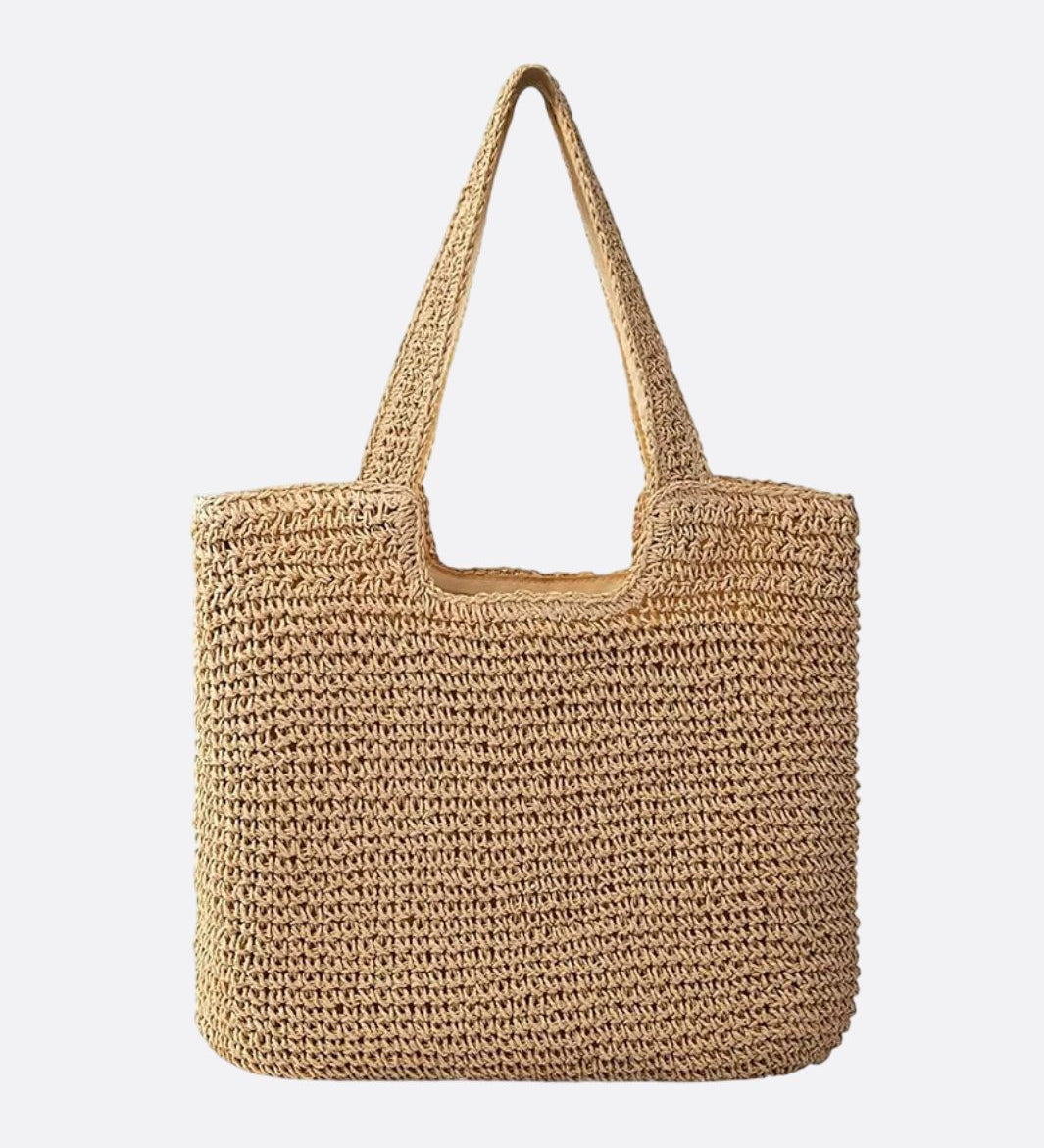 Square Woven Tote Bag – Minimalist Handcrafted Shoulder Bag - in Camel | Arvea Bags