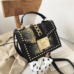 Statement Messenger Bag with Chain Detail and Python Texture - in Black | Arvea Bags