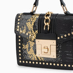 Statement Messenger Bag with Chain Detail and Python Texture - in Black | Arvea Bags