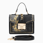 Statement Messenger Bag with Chain Detail and Python Texture - in Black | Arvea Bags