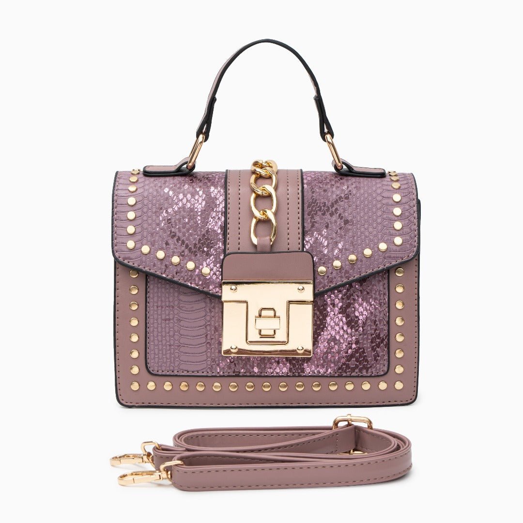 Statement Messenger Bag with Chain Detail and Python Texture - in Salmon Pink | Arvea Bags