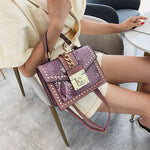 Statement Messenger Bag with Chain Detail and Python Texture - in Salmon Pink | Arvea Bags