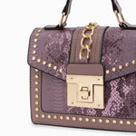 Statement Messenger Bag with Chain Detail and Python Texture - in Salmon Pink | Arvea Bags