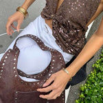 Stefani Studded Tote Bag – Chic Structured Handbag with Gold - Tone Detailing - in White | Arvea Bags
