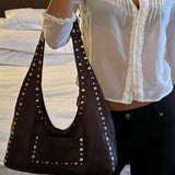Stefani Studded Tote Bag – Chic Structured Handbag with Gold - Tone Detailing - in White | Arvea Bags