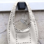 Stefani Studded Tote Bag – Chic Structured Handbag with Gold - Tone Detailing - in White | Arvea Bags
