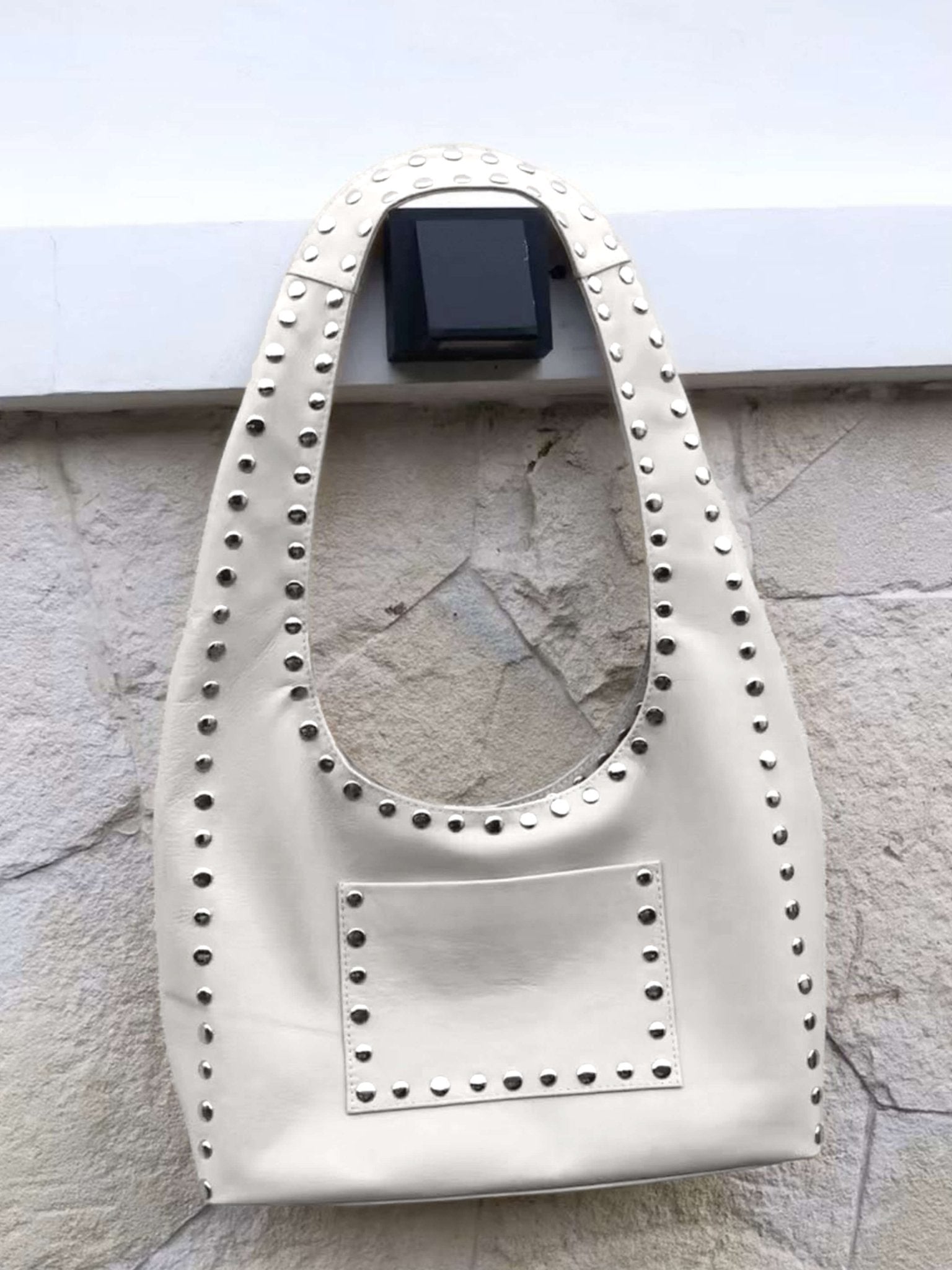 Stefani Studded Tote Bag – Chic Structured Handbag with Gold - Tone Detailing - in White | Arvea Bags
