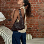 Stefani Studded Tote Bag – Chic Structured Handbag with Gold - Tone Detailing - in White | Arvea Bags