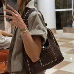 Stefani Studded Tote Bag – Chic Structured Handbag with Gold - Tone Detailing - in White | Arvea Bags