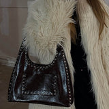 Stefani Studded Tote Bag – Chic Structured Handbag with Gold - Tone Detailing - in White | Arvea Bags