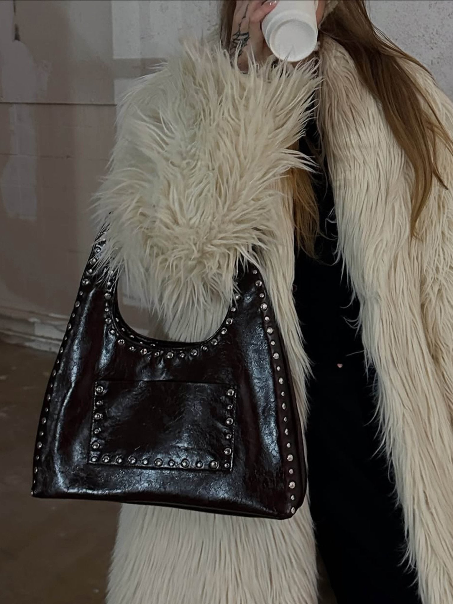 Stefani Studded Tote Bag – Chic Structured Handbag with Gold - Tone Detailing - in White | Arvea Bags