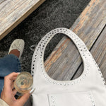 Stefani Studded Tote Bag – Chic Structured Handbag with Gold - Tone Detailing - in White | Arvea Bags