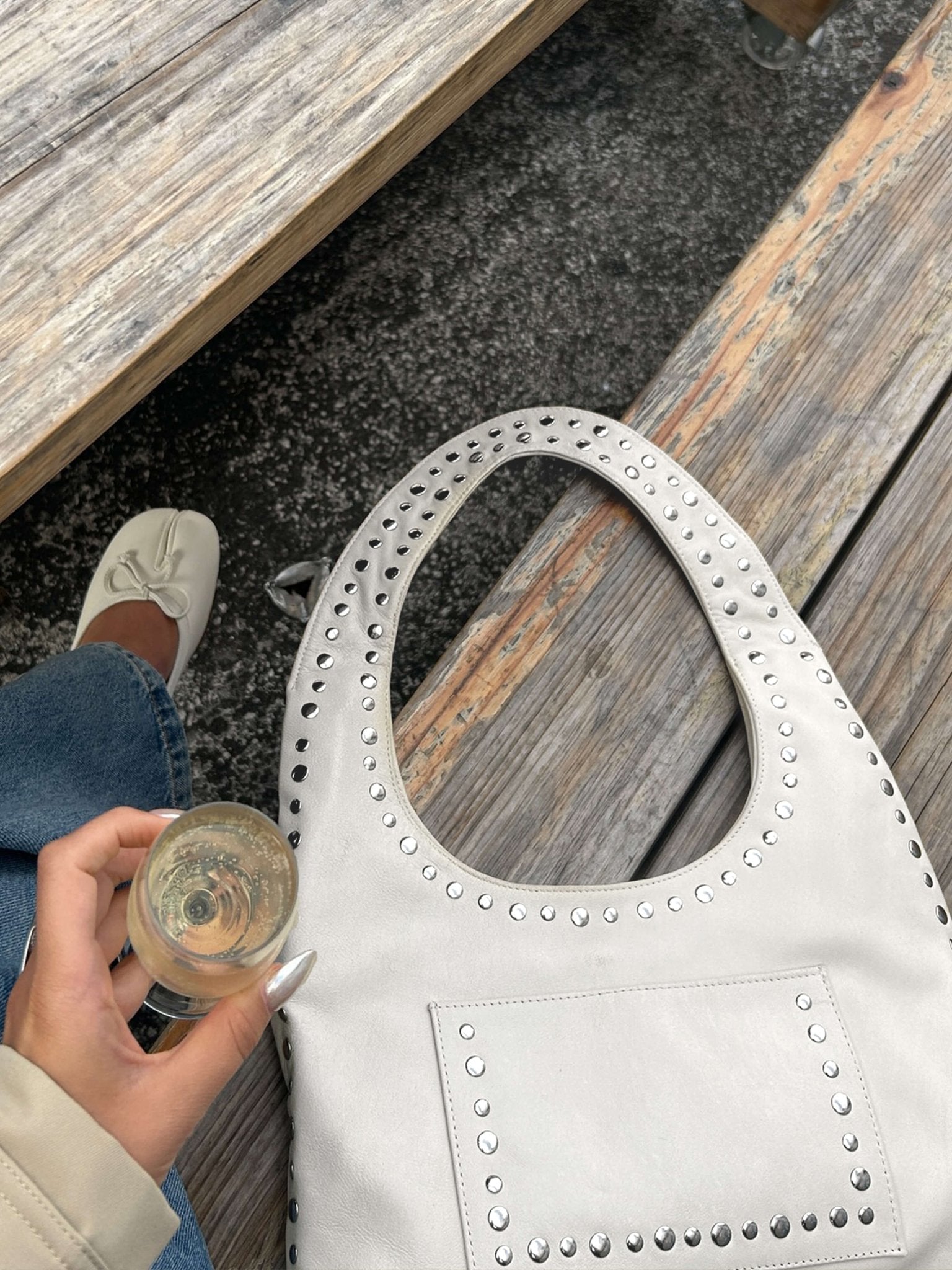 Stefani Studded Tote Bag – Chic Structured Handbag with Gold - Tone Detailing - in White | Arvea Bags