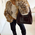 Stefani Studded Tote Bag – Chic Structured Handbag with Gold - Tone Detailing - in White | Arvea Bags