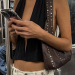 Stefani Studded Tote Bag – Chic Structured Handbag with Gold - Tone Detailing - in White | Arvea Bags
