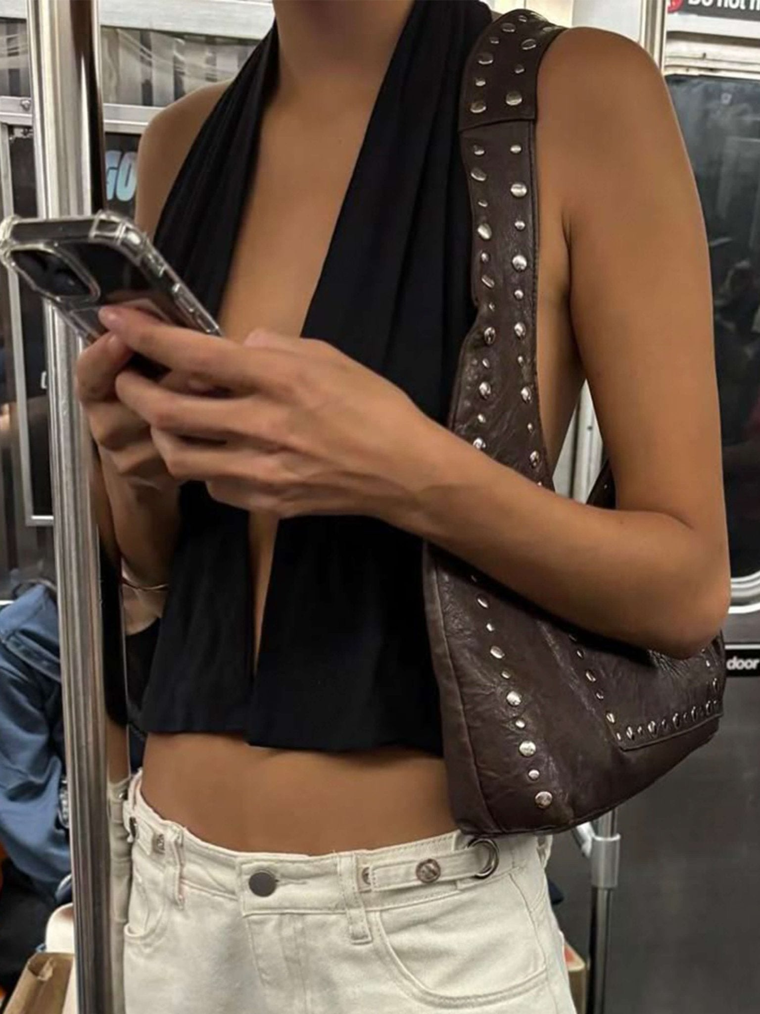 Stefani Studded Tote Bag – Chic Structured Handbag with Gold - Tone Detailing - in White | Arvea Bags