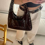 Stefani Studded Tote Bag – Chic Structured Handbag with Gold - Tone Detailing - in White | Arvea Bags