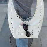 Stefani Studded Tote Bag – Chic Structured Handbag with Gold - Tone Detailing - in White | Arvea Bags