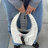 Stefani Studded Tote Bag – Chic Structured Handbag with Gold - Tone Detailing - in White | Arvea Bags