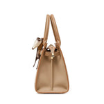 Structured Faux Leather Handbag – Classic Top Handle Design with Removable Scarf - in Beige | Arvea Bags