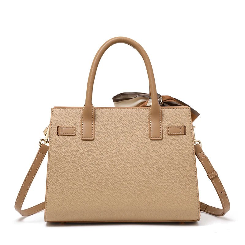 Structured Faux Leather Handbag – Classic Top Handle Design with Removable Scarf - in Beige | Arvea Bags