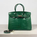 Structured Faux Leather Handbag – Glossy Croc Finish with Top Handle and Shoulder Strap - in Green Crocodile | Arvea Bags