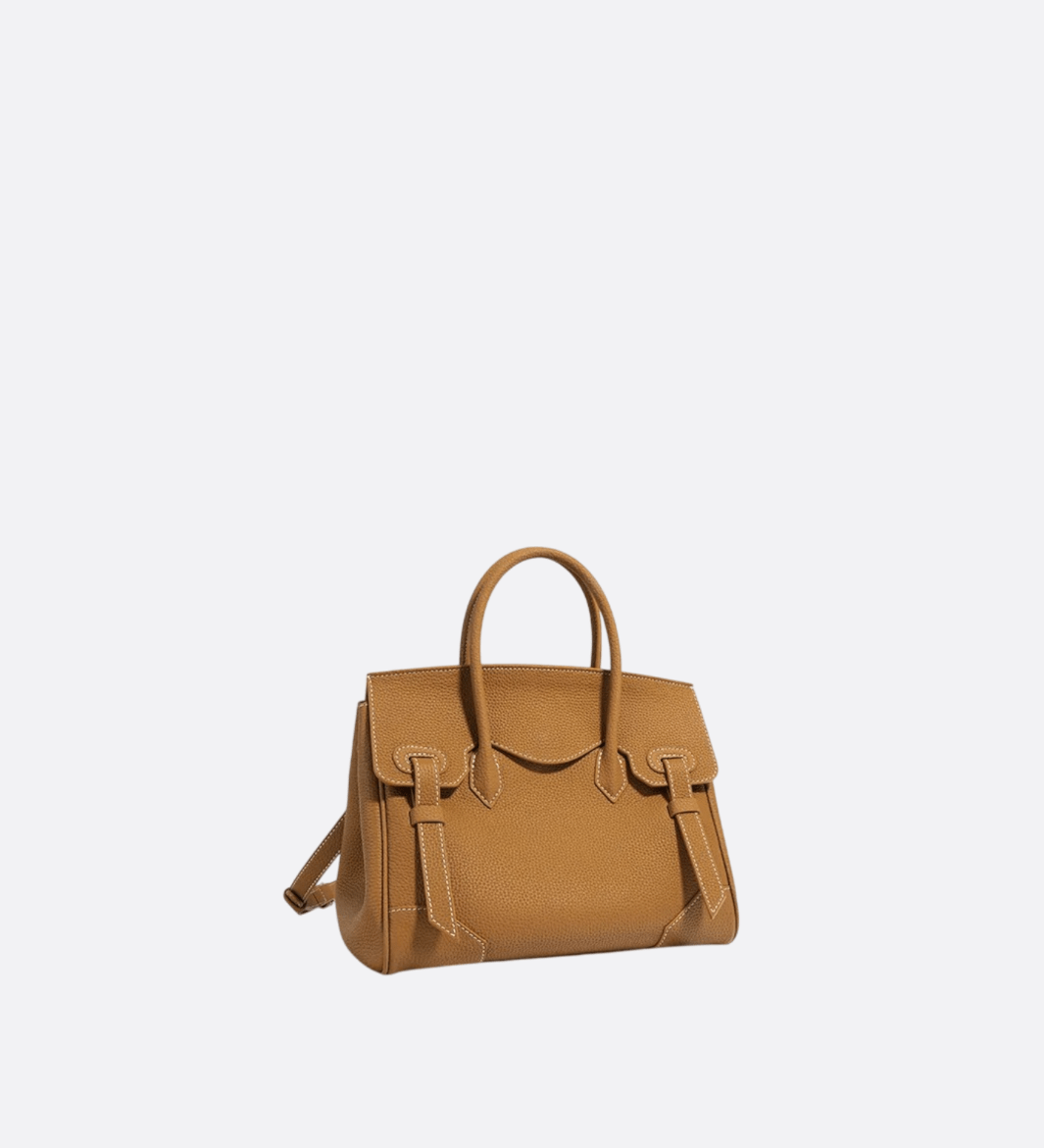 Structured Handbag with Top Handle and Detachable Strap – Compact Everyday Bag - in Camel | Arvea Bags