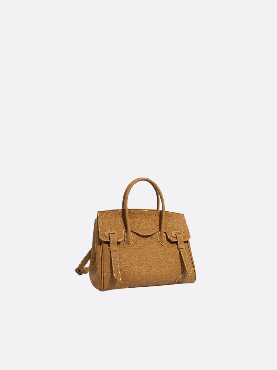 Structured Handbag with Top Handle and Detachable Strap – Compact Everyday Bag - in Camel | Arvea Bags