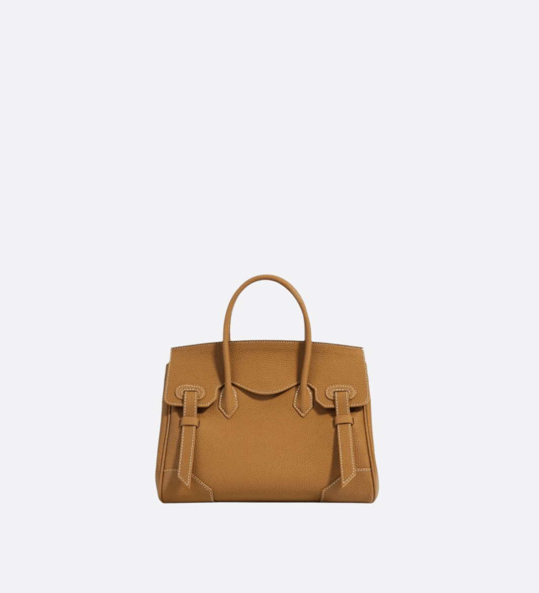 Structured Handbag with Top Handle and Detachable Strap – Compact Everyday Bag - in Camel | Arvea Bags