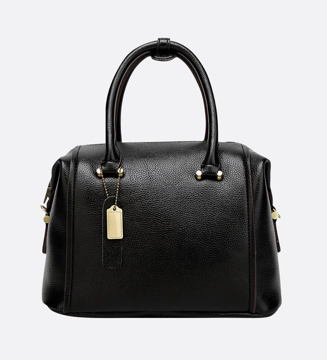 Structured Leather Bowling Bag with Top Handles - in Black | Arvea Bags
