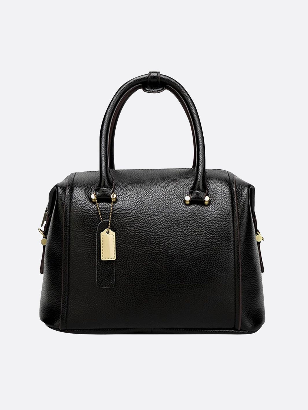Structured Leather Bowling Bag with Top Handles - in Black | Arvea Bags
