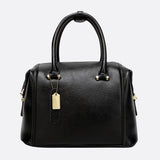 Structured Leather Bowling Bag with Top Handles - in Black | Arvea Bags