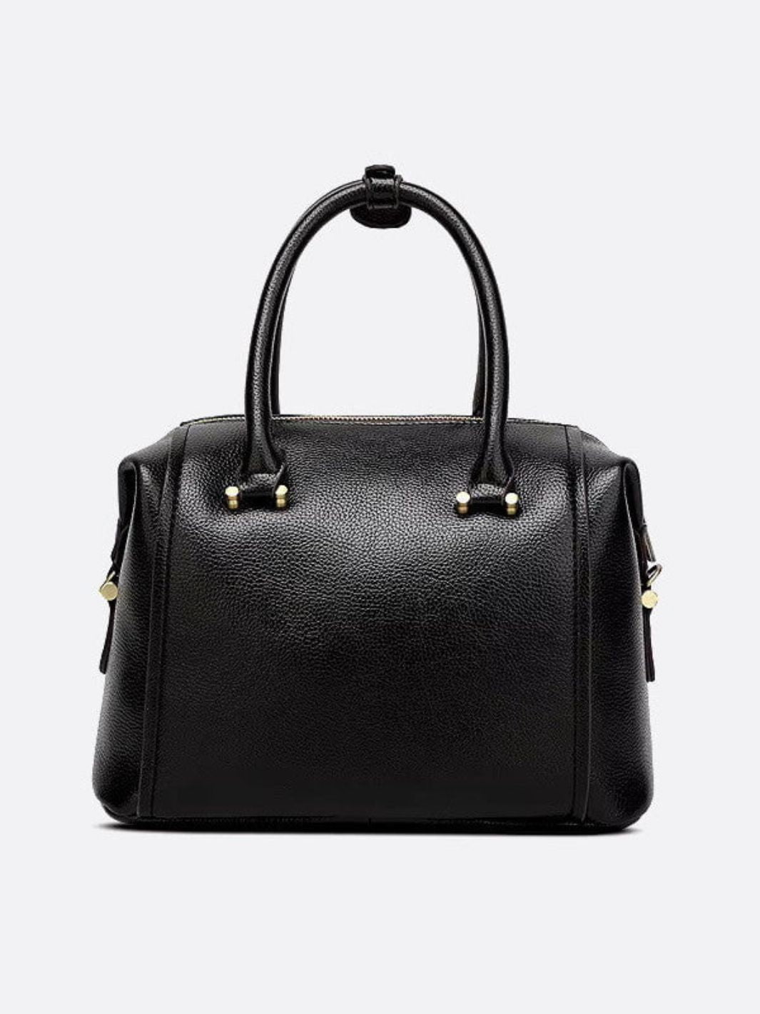 Structured Leather Bowling Bag with Top Handles - in Black | Arvea Bags