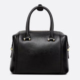 Structured Leather Bowling Bag with Top Handles - in Black | Arvea Bags