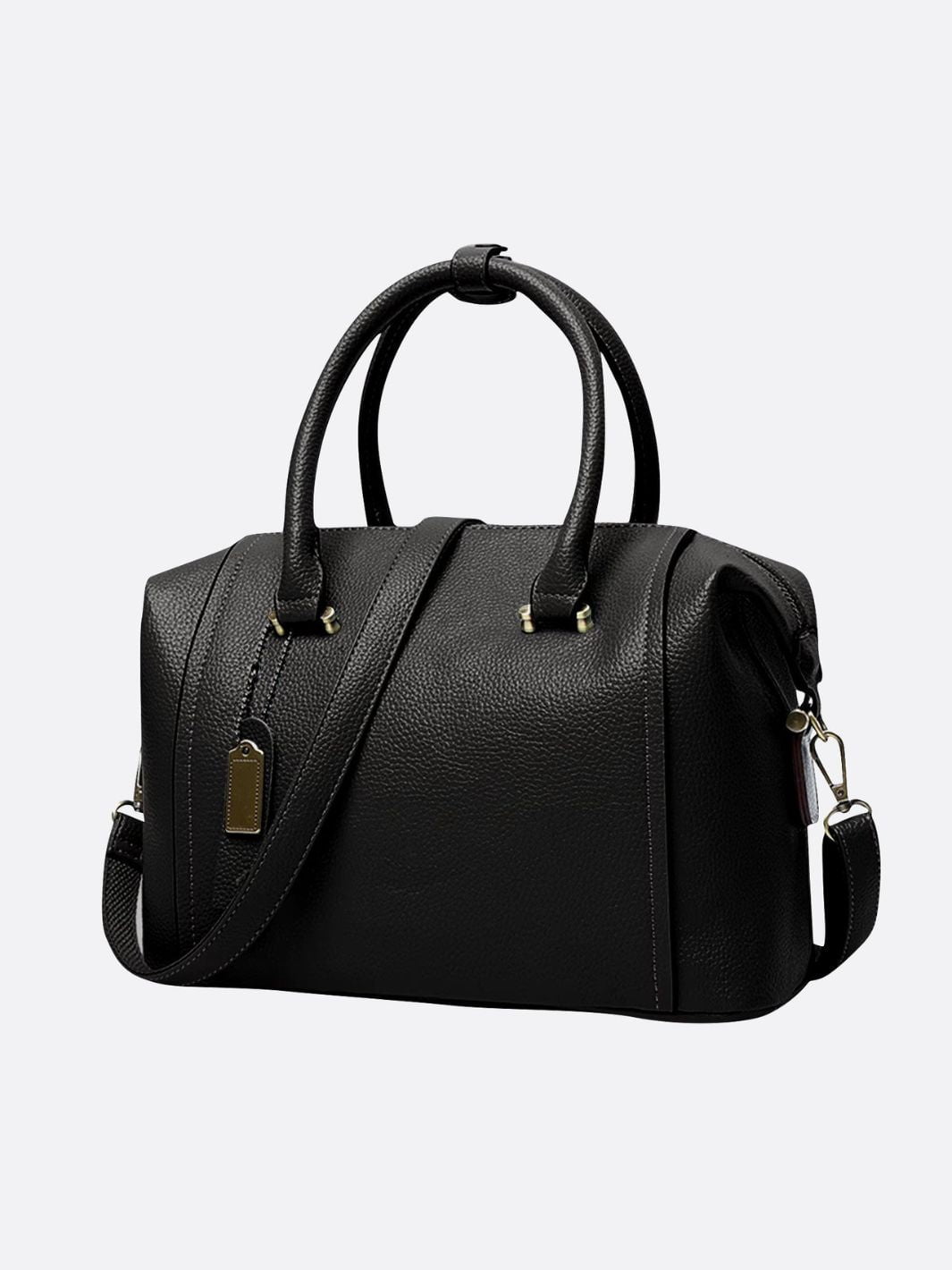 Structured Leather Bowling Bag with Top Handles - in Black | Arvea Bags