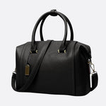 Structured Leather Bowling Bag with Top Handles - in Black | Arvea Bags