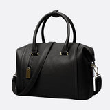 Structured Leather Bowling Bag with Top Handles - in Black | Arvea Bags