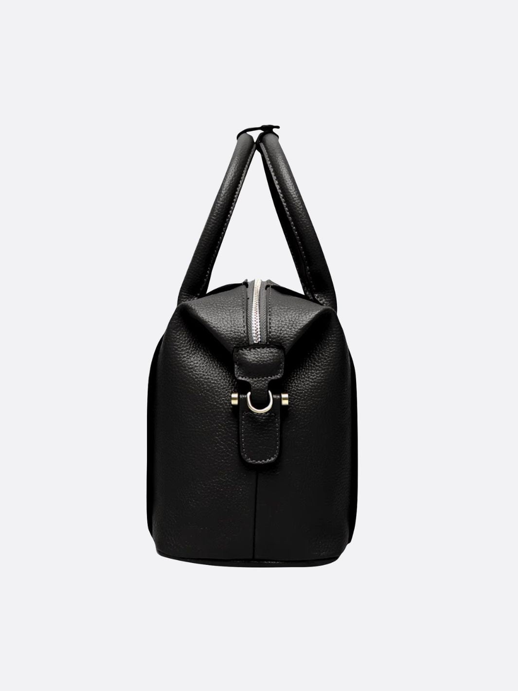Structured Leather Bowling Bag with Top Handles - in Black | Arvea Bags