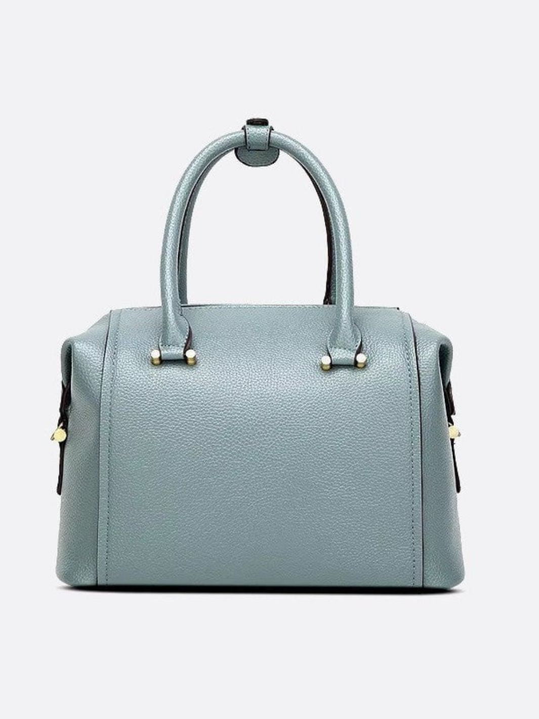 Structured Leather Bowling Bag with Top Handles - in Light Blue | Arvea Bags