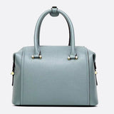 Structured Leather Bowling Bag with Top Handles - in Light Blue | Arvea Bags