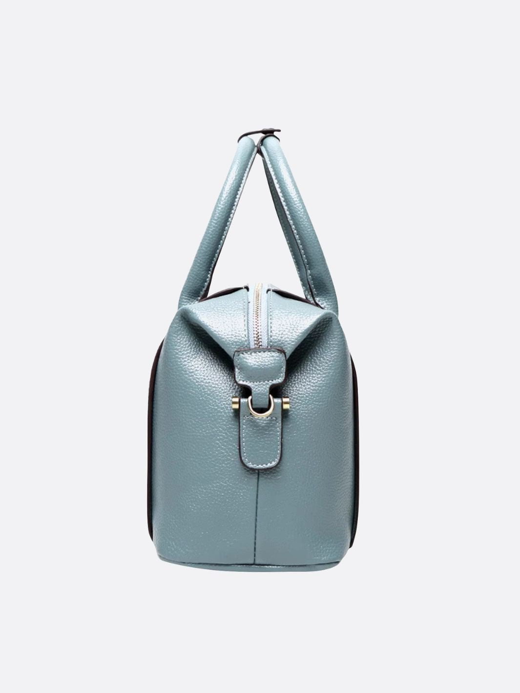 Structured Leather Bowling Bag with Top Handles - in Light Blue | Arvea Bags