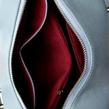 Structured Leather Bowling Bag with Top Handles - in Light Blue | Arvea Bags
